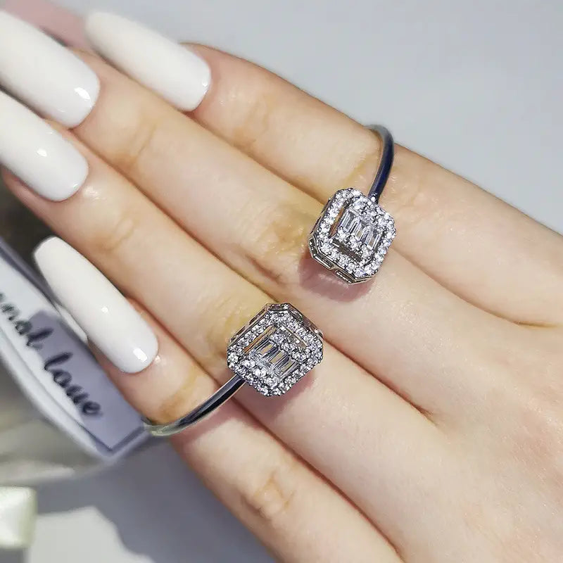 Adjustable Cuff Bracelet in Silver, Adorned with AAA CZ Stones - Perfect for Women