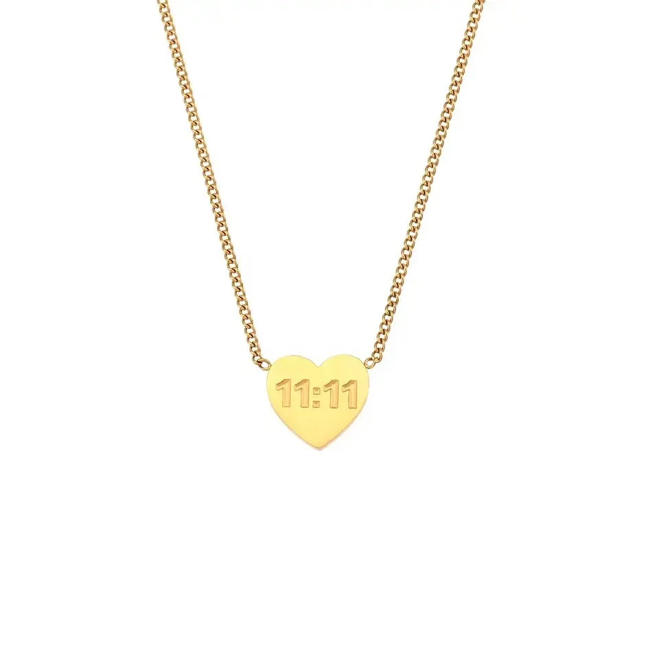 Elevate with Our Gold "11:11"  18k Floating Heart Necklace