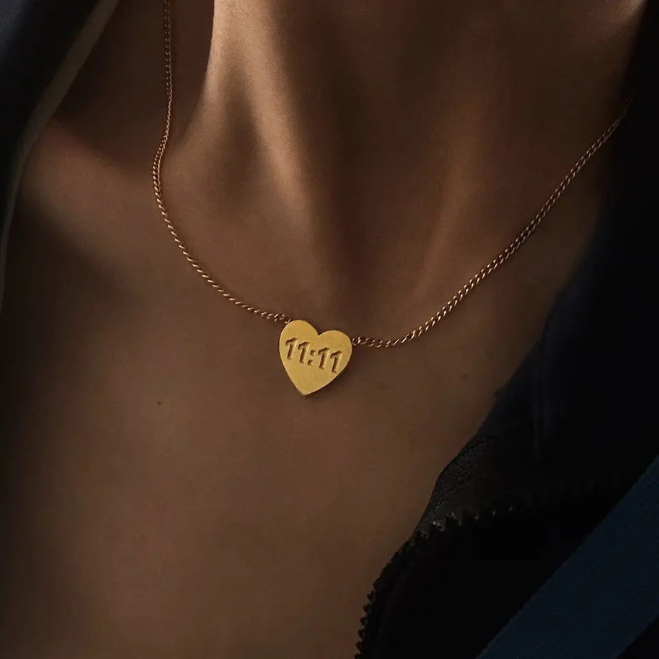 Elevate with Our Gold "11:11"  18k Floating Heart Necklace