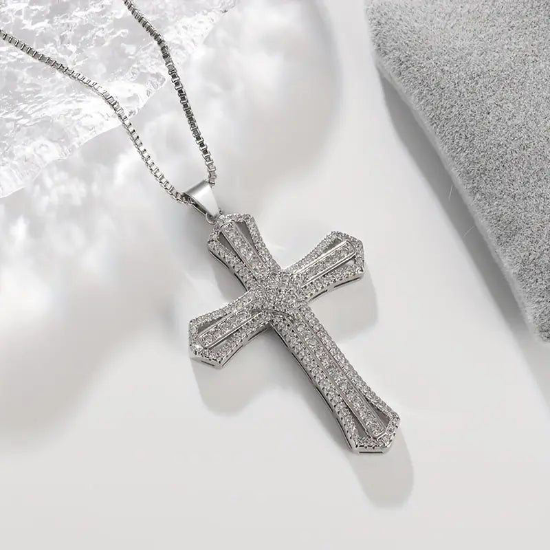 Elevate Your Faith and Style with The Signature Blessed Omens Cross Women's or Unisex Cross Pendant - Adorned with AAA Cubic Stones and Chain Included