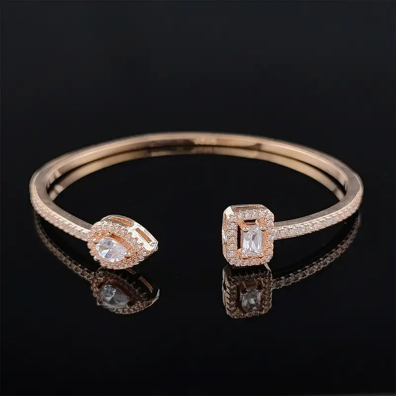 Adjustable Gold Cuff Bracelet Adorned with AAA CZ Stones - Designed for Women