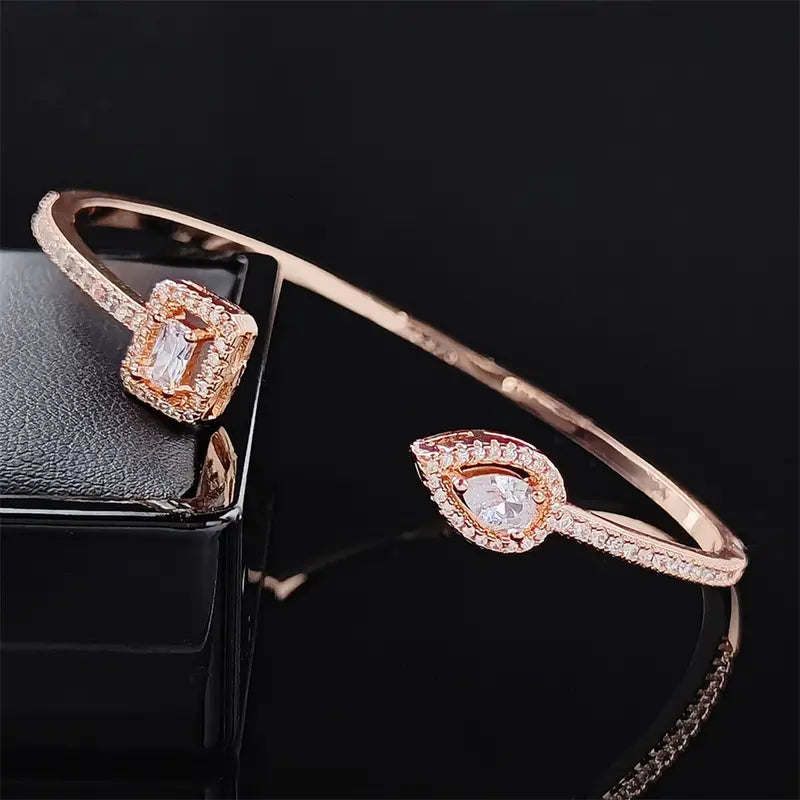 Adjustable Gold Cuff Bracelet Adorned with AAA CZ Stones - Designed for Women