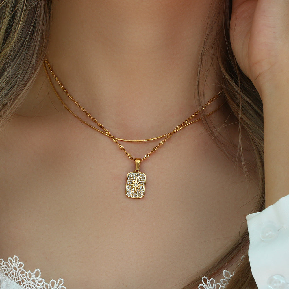 Find Your Way with the North Star Guiding Light 18K Gold Pendant & Chain Symbol of Inspiration and Brilliance