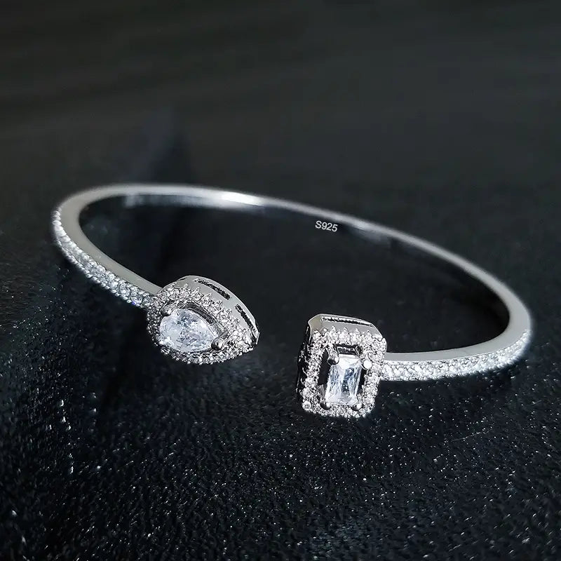 Adjustable Cuff Bracelet in Silver, Adorned with AAA CZ Stones - Perfect for Women