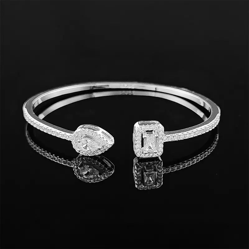 Adjustable Cuff Bracelet in Silver, Adorned with AAA CZ Stones - Perfect for Women