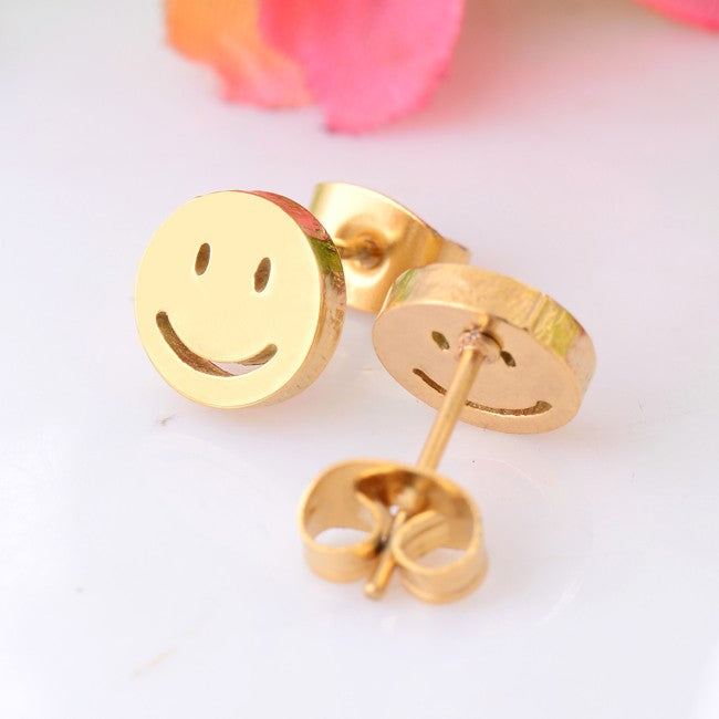 Radiate Happiness with Our Gold Happy Face Stud Earrings – Unisex, Tarnish & Waterproof