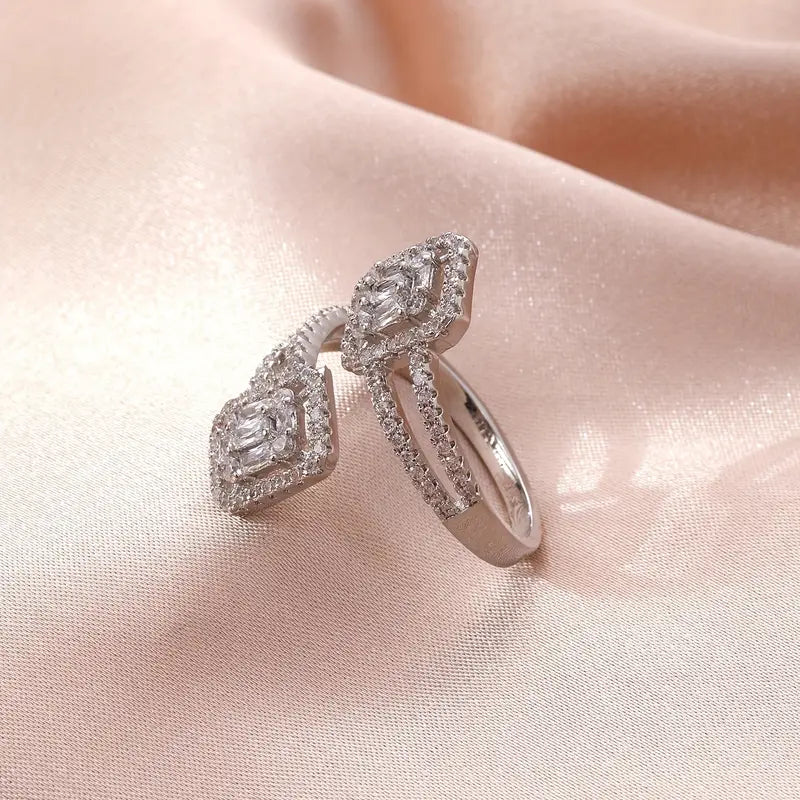 Opulent Adjustable Silver AAA CZ Ring - A Sparkling Masterpiece of Elegance