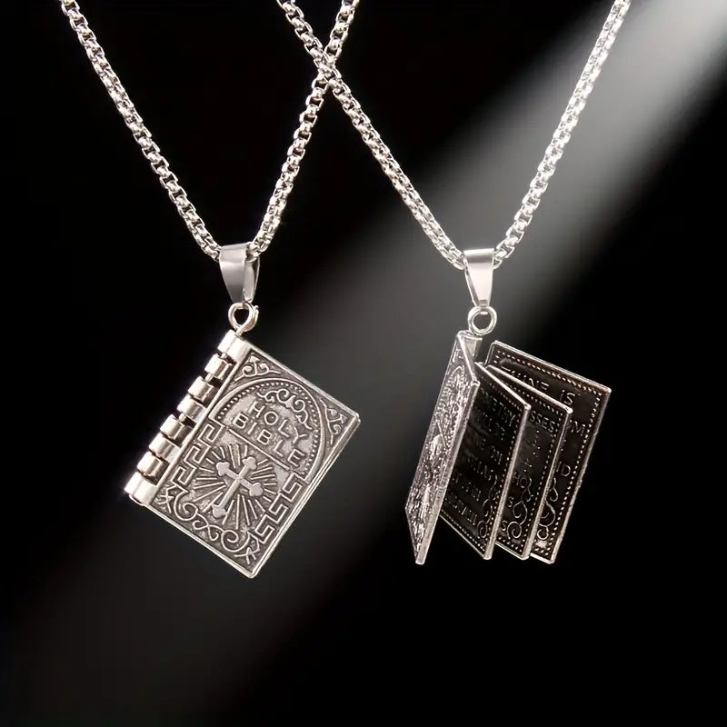 Unfold Faith and Elegance with Our 3D Foldable Bible Cross Pendant Book Necklace