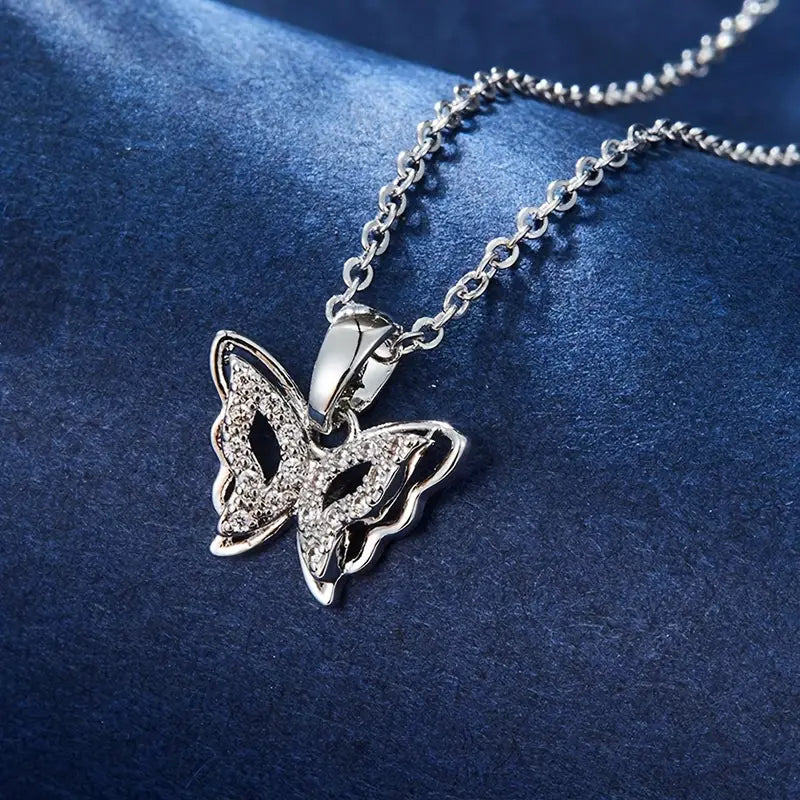 Exquisite 3-Piece Butterfly Earrings and Necklace Pendant Set - Silver with AAA CZ Stones