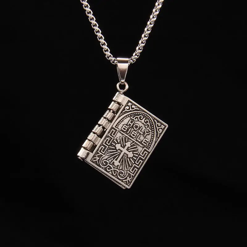 Unfold Faith and Elegance with Our 3D Foldable Bible Cross Pendant Book Necklace