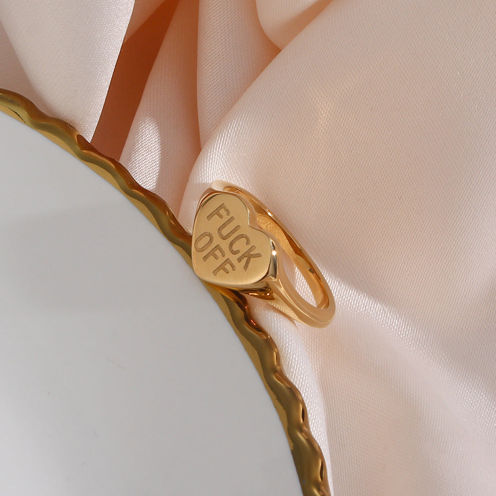 Make a Bold Statement with our 18K Gold Tarnish-Proof Heart "F* Off" Ring - Embrace Unapologetic Attitude and Timeless Elegance**