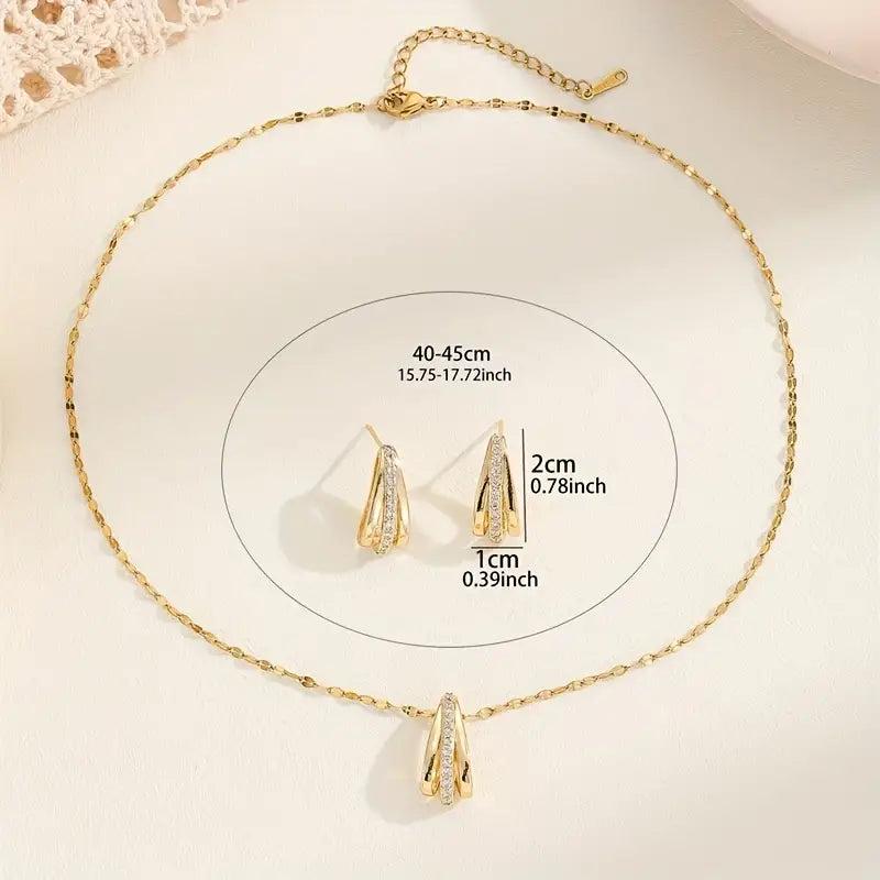 Radiate Timeless Elegance with Our 18KGold CZ Teardrop Earring and Necklace Set
