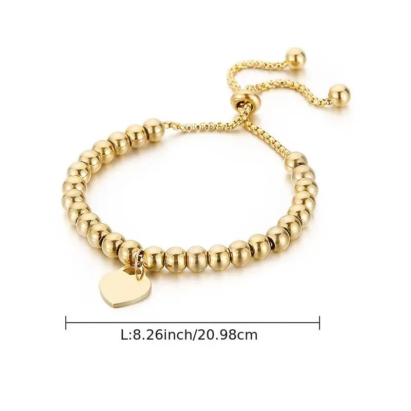 Radiate Love and Elegance with Our Titanium Steel Love Heart Pendant 18K Gold-Plated Bracelet - A Symbol of Timeless Affection and Style, Available in Gold with a Silver Option