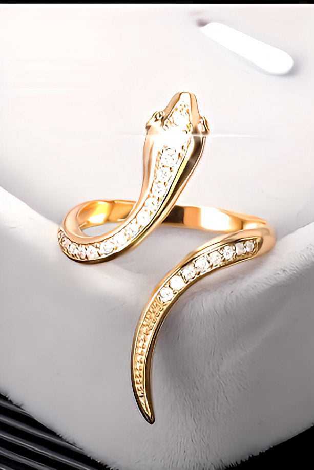 Serpent's Charm Gold AAA CZ Gold Women's Adjustable Ring –Allure of the Mystical!