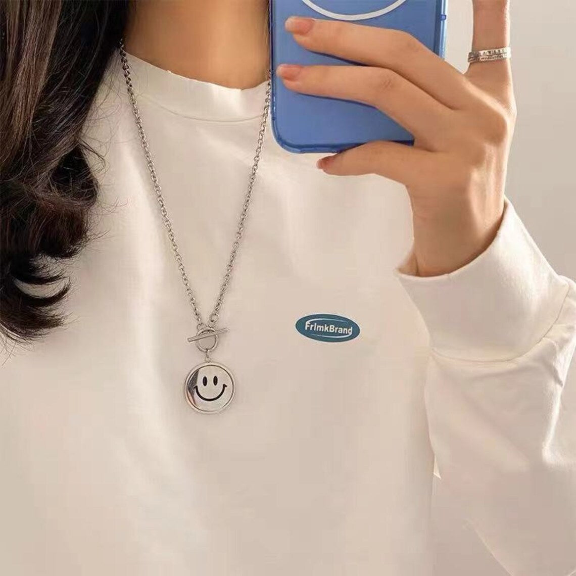 Express Your Emotions with Our Two-Faced Smile & Sad Face Emoji Pendant with Chain - unisex