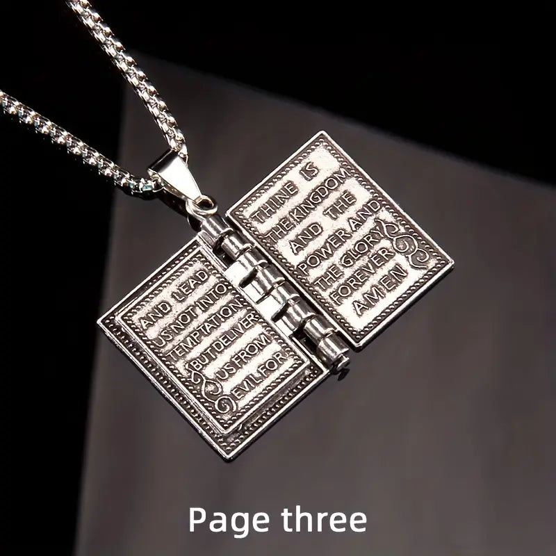 Unfold Faith and Elegance with Our 3D Foldable Bible Cross Pendant Book Necklace