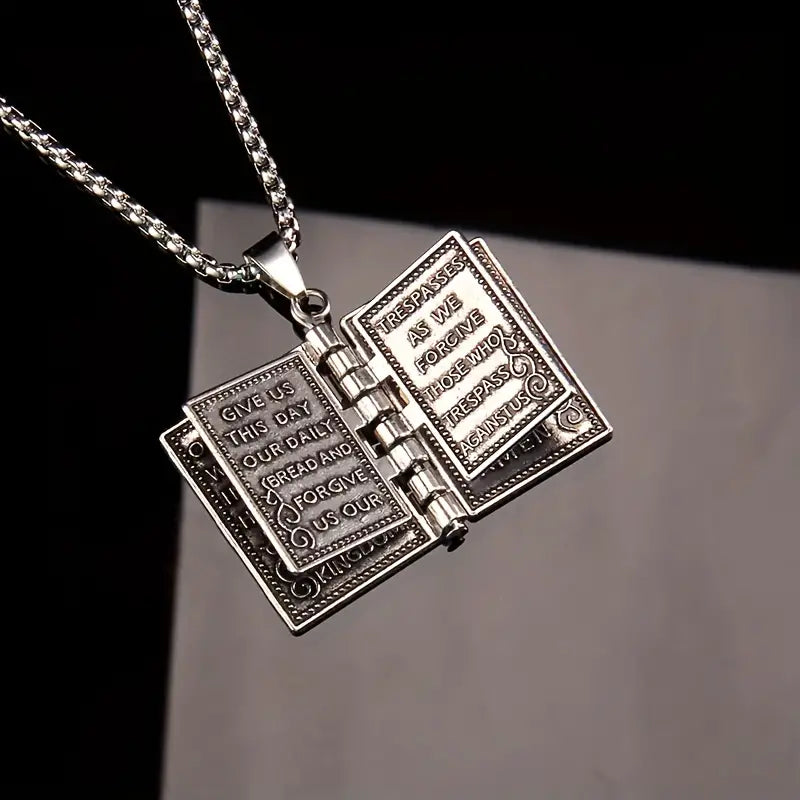 Unfold Faith and Elegance with Our 3D Foldable Bible Cross Pendant Book Necklace