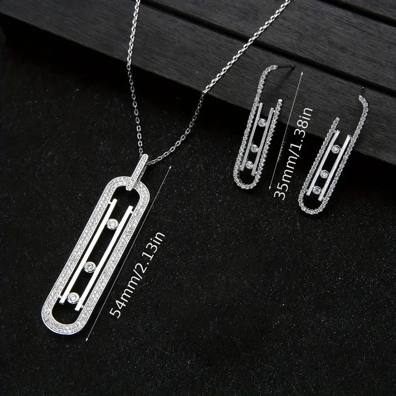 Radiant 3-Piece Paperclip Design AAA CZ Necklace and Earring Set