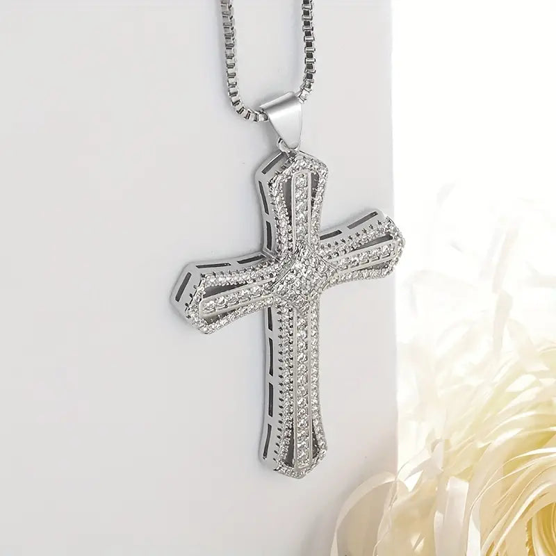 Elevate Your Faith and Style with The Signature Blessed Omens Cross Women's or Unisex Cross Pendant - Adorned with AAA Cubic Stones and Chain Included